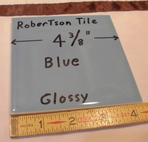 1 pc. Vintage Glossy Ceramic Tile *Blue* 4-5/16" by Robertson Co. touch of gray - Picture 2 of 9