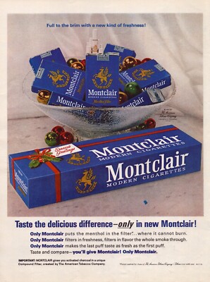 cigarettes ornament Hand Holding offering a touch of rebellious elegance and mystique 1963 Montclair Cigarettes Print Ad