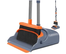 kelamayi Upgrade Broom and Dustpan Set, Self-Cleaning with Dustpan Teeth, Indoor