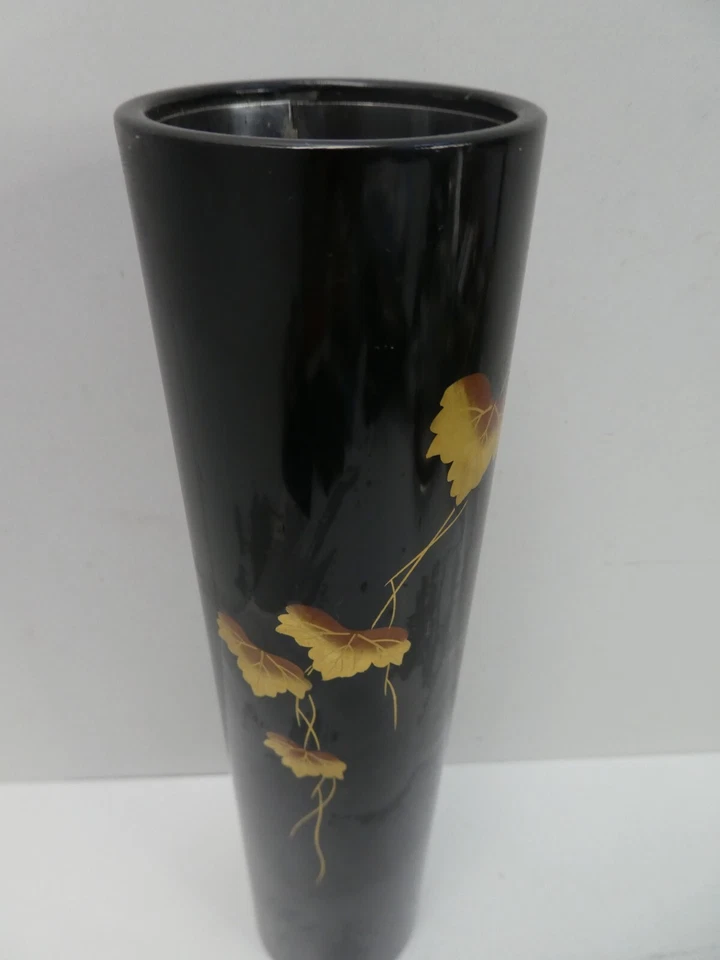 VINTAGE JAPANESE ACRYLIC CYLINDER VASE PAINTED GILT LEAF DECORATION - image 3 of 4