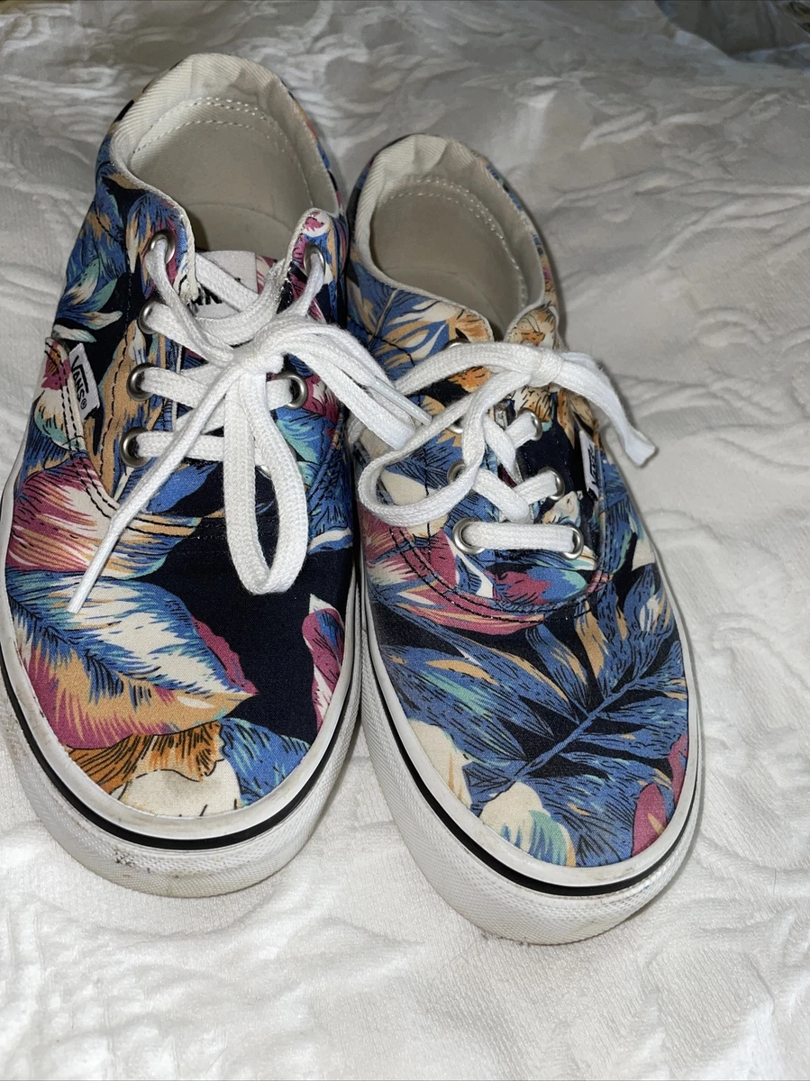Vans Floral Sneakers Women s Size 6 Blue Pink Gold Tropical Palm