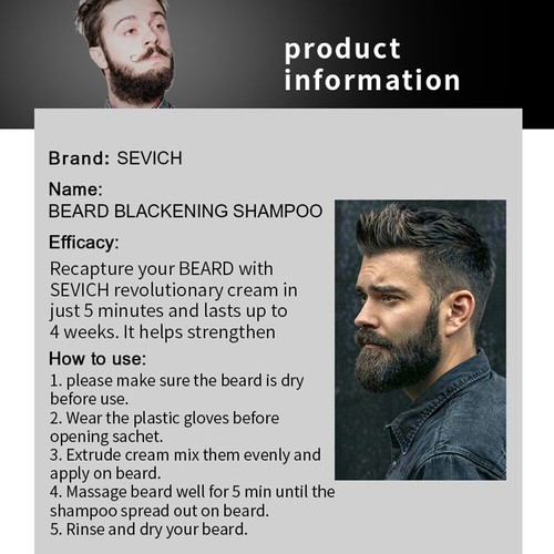 10 x Men Black Beard Hair Dye Color Shampoo Mustache Darkening Cover Gray White - Picture 11 of 13