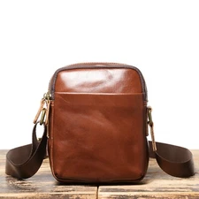 Men's Leather Crossbody Bag Small Shoulder Bag Genuine Leather Travel Compact