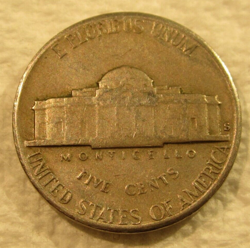 1954 S San Francisco Jefferson Nickel - Circulated - G Good to VF Very Fine - Picture 2 of 3