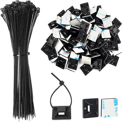 200 Stück Zip Tie Klebehalterungen Selbstklebend Kabelbinder Basis Halter mit Kabel