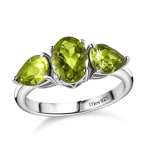 4.65ctw Peridot Ring & Pendant with Chain 20" Set Platinum Plated Size 6 - Picture 3 of 6