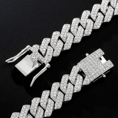 #ad Men#x27;s White Gold Plated Iced CZ Out Miami Cuban Link Bracelet Chain Jewelry 14MM $19.52