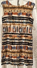 Tahari Dress Womens 6P Abstract Fall Earth Tone Linen Blend Shift Sleeveless