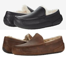 100 Authentic UGG Mens Ascot Matte Leather Slippers Loafer Shoes Black Tan