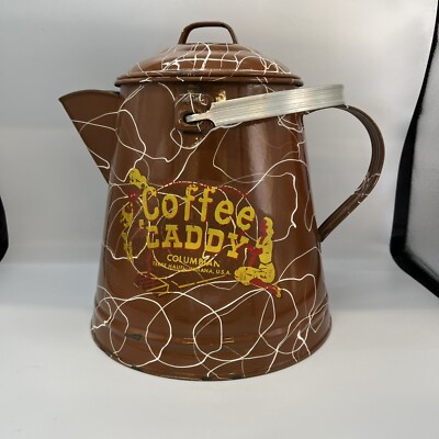 Vintage Coffee Caddy Columbian Brown & White Enamelware Extra