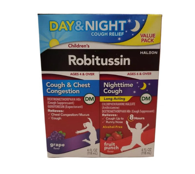 Robitussin Childrens Day & Night Cough Chest Congestion Grape Fruit Punch 05/25