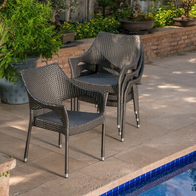 Melisandre Outdoor Grey Wicker Stacking Chairs (Set of