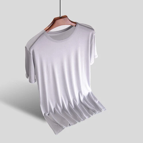 Seide T-Shirt Strick Rundhalsausschnitt kurzärmelig Sommer Freizeit Tops weich* - Bild 17 von 24