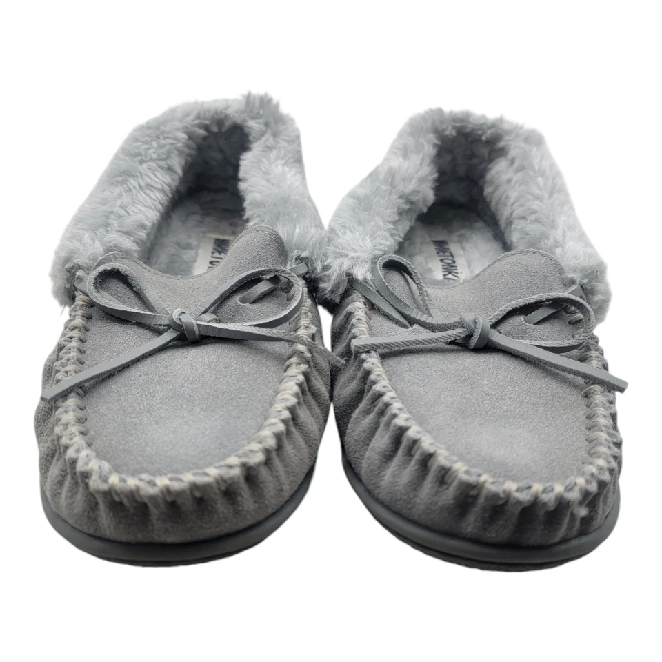 Minnetonka Zapatos Mujer 7m Gris Mocasín Mocasines Piel Exterior Mulas Vacaciones Foto 2 de 4
