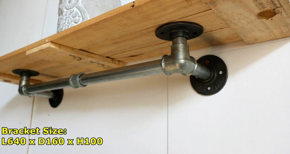 Silver Rustic Industrial Pipe Shop Storage Shelving Wall Mount Bracket BS13 - image 3 of 4