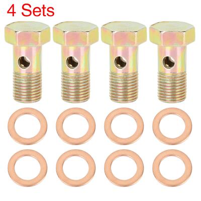 4 Sets M10x1.0mm Metric Thread Banjo Bolts Brake Fitting Adapter with M10 Washer
