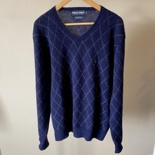 Vintage Polo Ralph Lauren Golf Wool Alpaca Large Pullover Sweater Plaid Blue