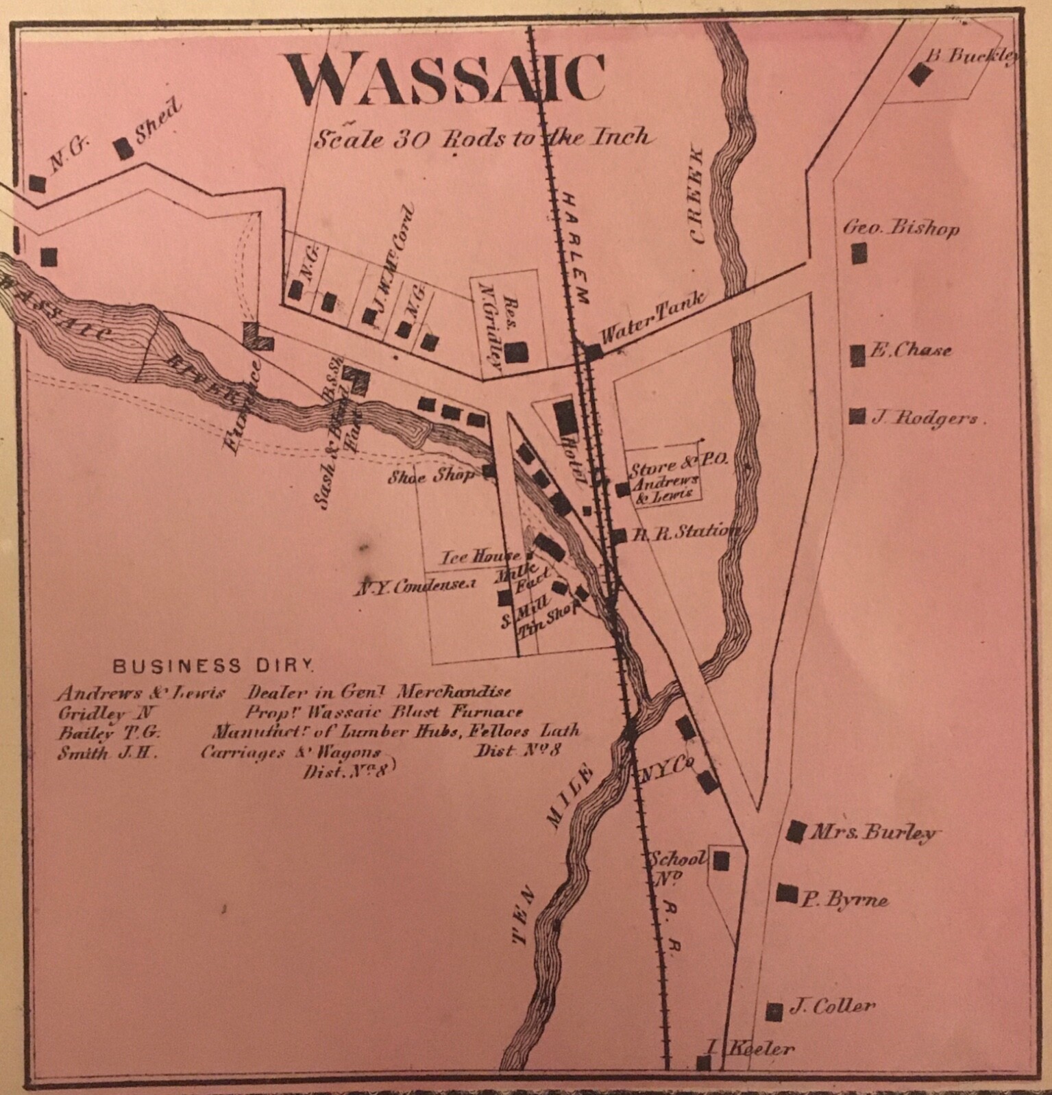 Amenia and Wassaic, Dutchess County, NY 1867 Lithograph by F.W. Beers