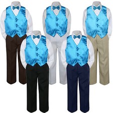 4pc Boys Baby Toddler Kids Turquoise Vest Bow Tie Formal Set Suit S-7