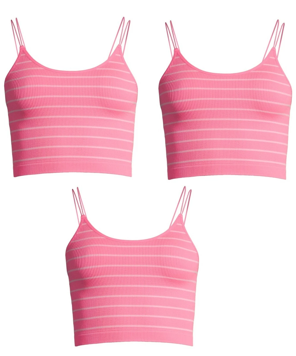 No Boundaries Seamless Rib Double straps Cami Bra Pink Large Pack of 3