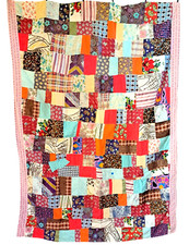 1970's Vintage Patchwork Quilt Handmade Cheerful Fun Fabrics - Twin