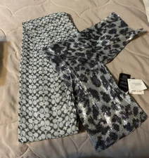 Coach Sequin Ocelot Signature Black Grey Long Oblong Wrap Scarf Shawl NWT