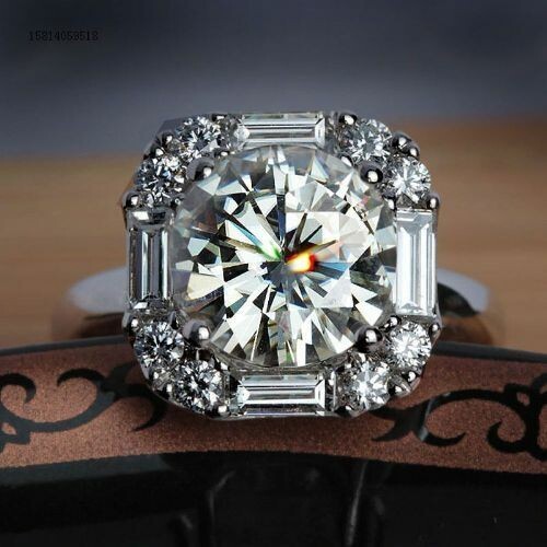 2.50 CT Round Moissanite Vintage Engagement Wedding Ring 14K White Gold Finish - Bild 1 von 4