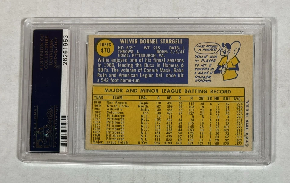 1970 Topps WILLIE STARGELL HOF PSA 9 MT SIGNED AUTO Baseball Card #470 (d. 1999) - Image 2 of 2
