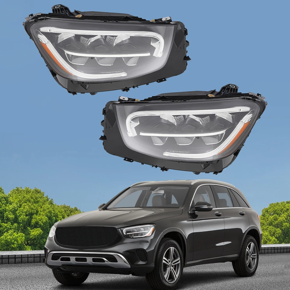 For 2020-2022 Mercedes-Benz GLC300 LED Headlight Headlamps No-AFS Left+Right Set