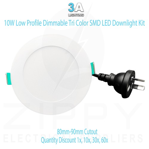 10W Low Profile White Dimmable Tri Color SMD LED Downlight Kit | 90mm ...
