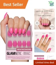 Trendy Hot Pink Short Oval Nail Kit - 30 Reusable Nails with Tools Included