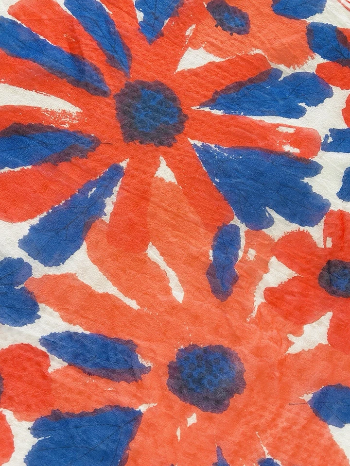 Vintage 60s Vera Neumann Red White & Blue Floral Sheer Chiffon Silk Scarf - Image 4 of 4