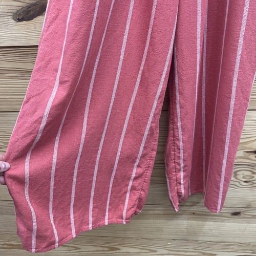 Gap Jumpsuit Romper Small Linen Blend Mineral Red White Stripe Cropped B113 - Picture 8 of 17