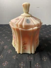 Fenton Burmese Uranium Rose Candy Jar w/Lid -Signed Shelly Hopkins