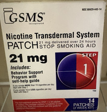 GSMS Nicotine Transdermal System Patch Step 1 21mg 14 Stop Smoking Aid Exp 2027