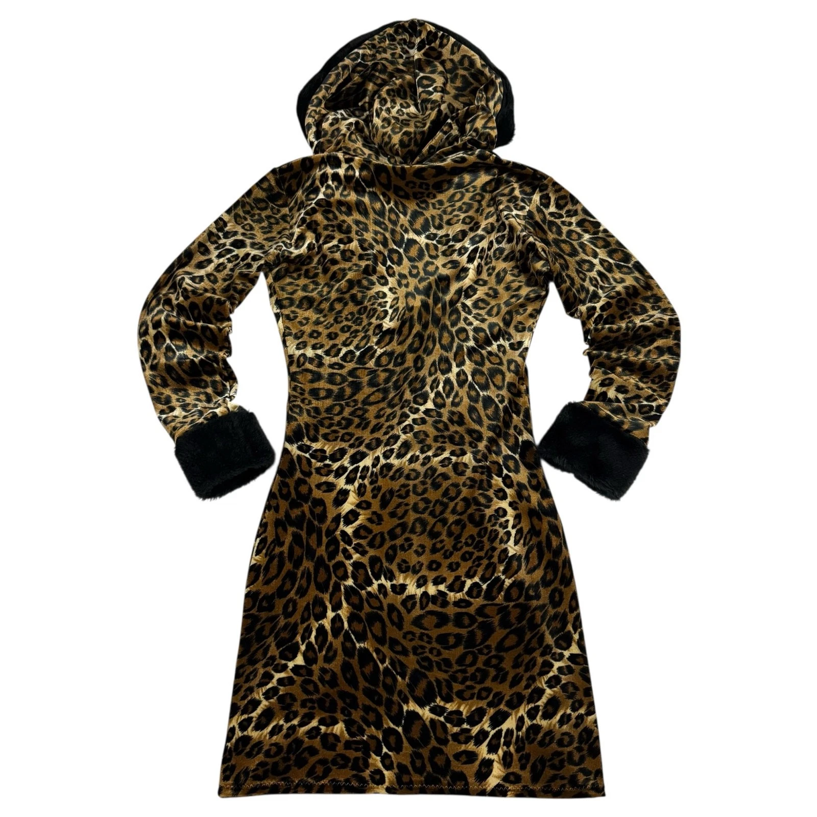 VALENTINO Mini Abito Vintage Anni 90 Y2k J. Valentine Cappuccio Fuzzy Stampa Ghepardo Ghepardo S