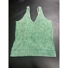 Zenana NEW Ribbed Stone Wash V-Neck Crop Tank Top/Brami Green Padded L/XL