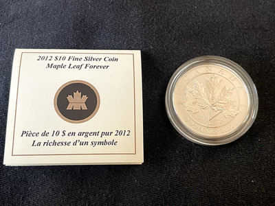2012 CANADA $10 .9999 FINE SILVER MAPLE LEAF FOREVER 1/2 oz COIN W/COA