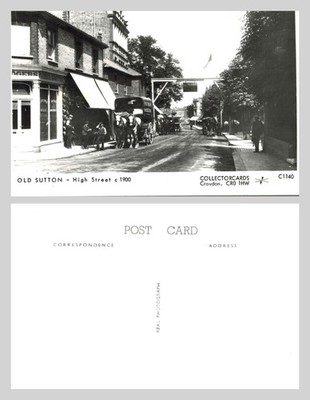 Vintage Postkarte - alte Sutton High Street um 1900 Pferde- und Kutschenszene UNPOST
