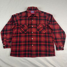 Vtg 60's Pendleton Wool Flannel Board Shirt Lg Loop Collar Shadow Plaid