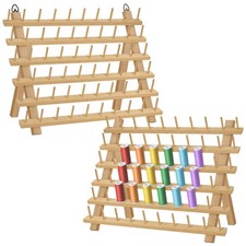2x60 Spools Wooden Thread Rack Holder Organizer Hanging Hooks Embroidery Sewing