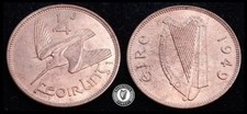 #474 - Ireland 1949 | Irish 1/4d | Farthing | Woodcock | UNC