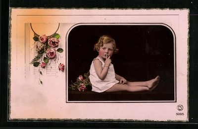 Photo Postcard P.C. Paris: Cute Toddler Putting Finger in Front of Mouth 