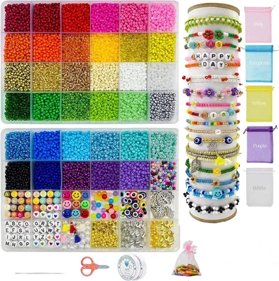 MARKENLOS 16000 St. Perlen Set zum Auffädeln Armbänder Glasperlen 3mm, 36 Farbe+Dekoration