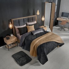 Shadow Minimalist Urban Comforter Set - Waffle Velvet Texture - Charcoal Grey