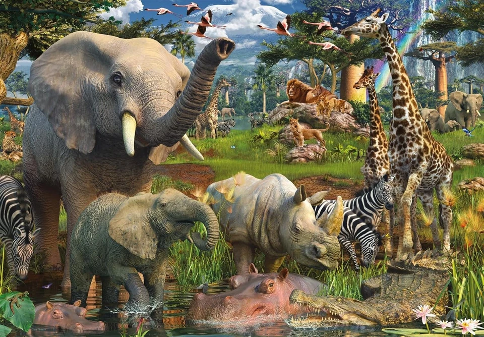 The Waterhole 18,000-Piece African Wildlife Puzzle — Epic Savanna Scene for S... - Image 3 of 4