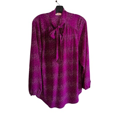 Evri Purple Tie Bow Long Sleeves Blouse Women Basic Top Plus Size 1X | 70-11