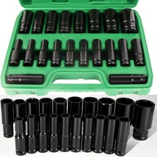 20pcs 12deep Impact Sockets Set Drive Metric 8mm-32mm Deep 6-point Set Wcase