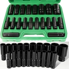 20PCS 1/2''Deep Impact Sockets Set Drive Metric 8mm-32mm Deep 6-Point Set w/case