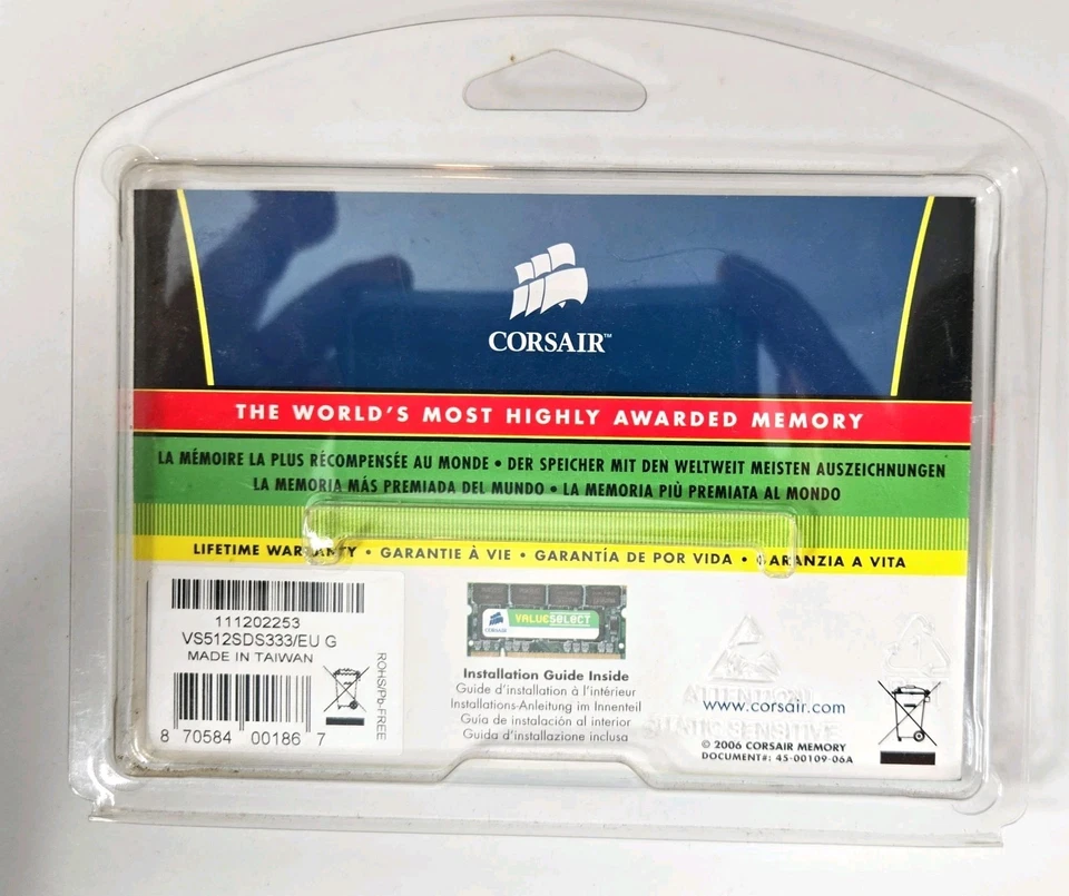 Corsair ValueSelect VS512SDS333 Notebook RAM Stick 512 MB DDR1 333MHz - Image 2 of 2